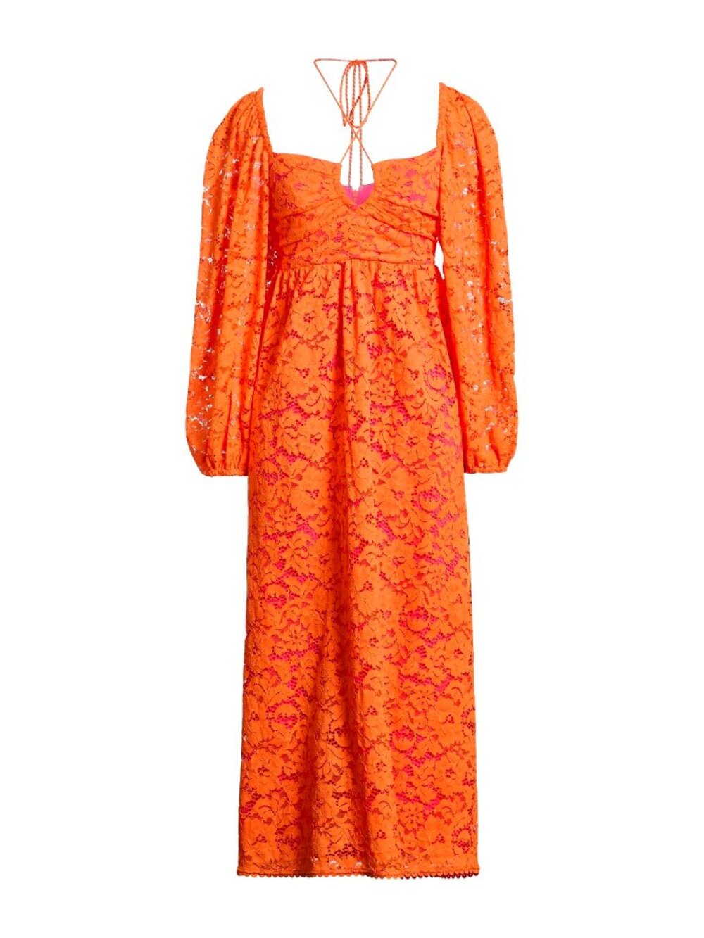 GORGEOUS Farm Rio Orange Lace Long Sleeve Midi Dress sz L NWT